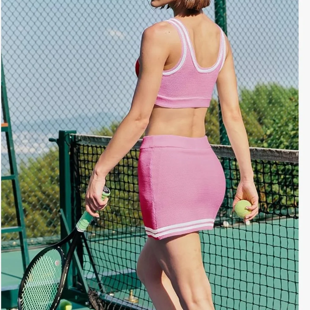 Yoga Pink Knit Tennis Skirt Set